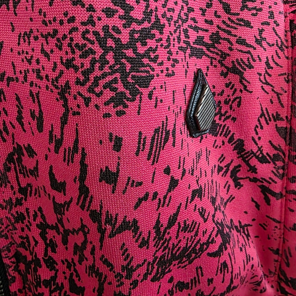 Vintage Volcom Women Red Black Animal Print Zip Up Hoodie Fleece Jacket Ski Snow - Picture 5 of 15